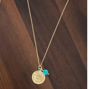 14k gold fill coin and turquoise necklace